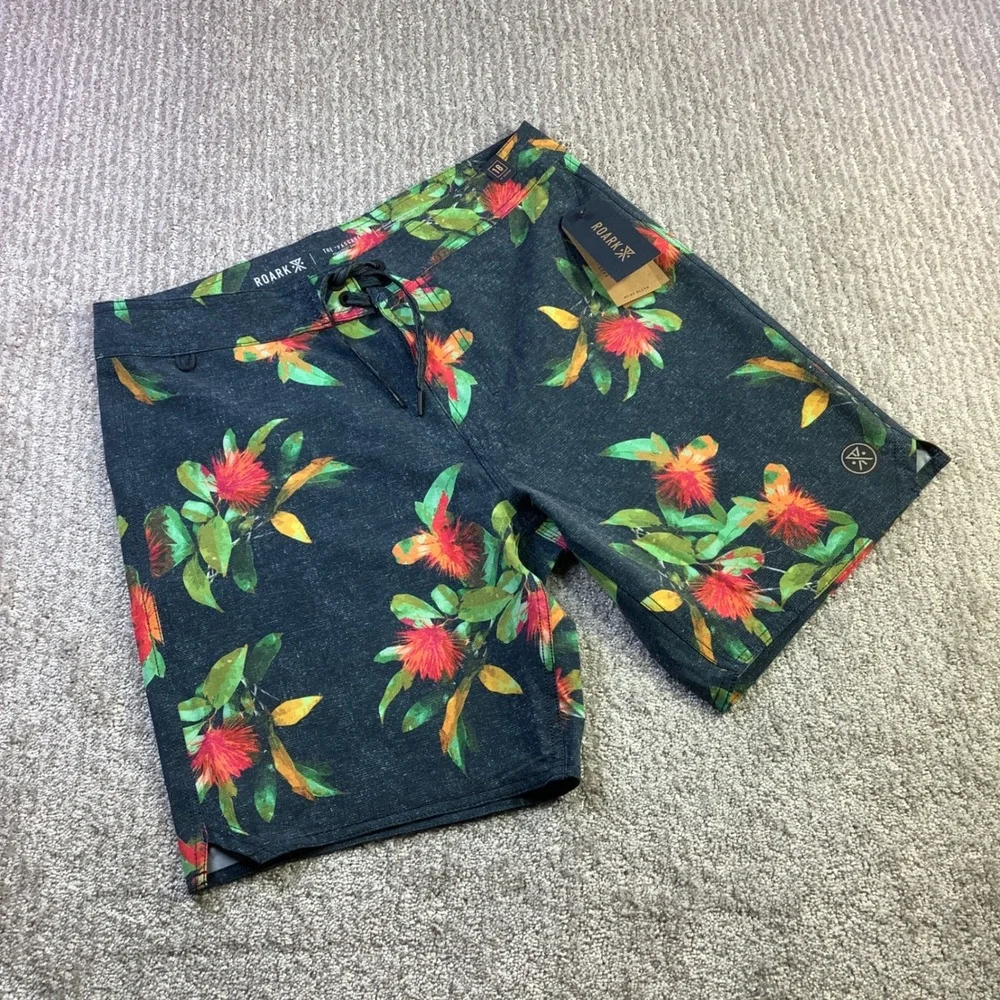 Roark The Passage La‎ Selva Hemp Blend Boardshorts Mens Size 30 Navy Floral NWT